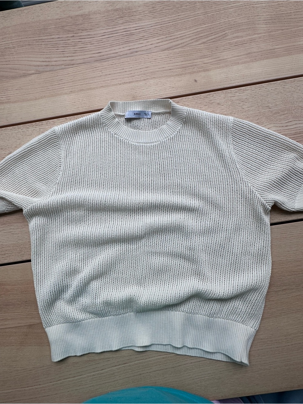 MNG by Mango Cream Knit Short Sleeve Sweater size large worn once